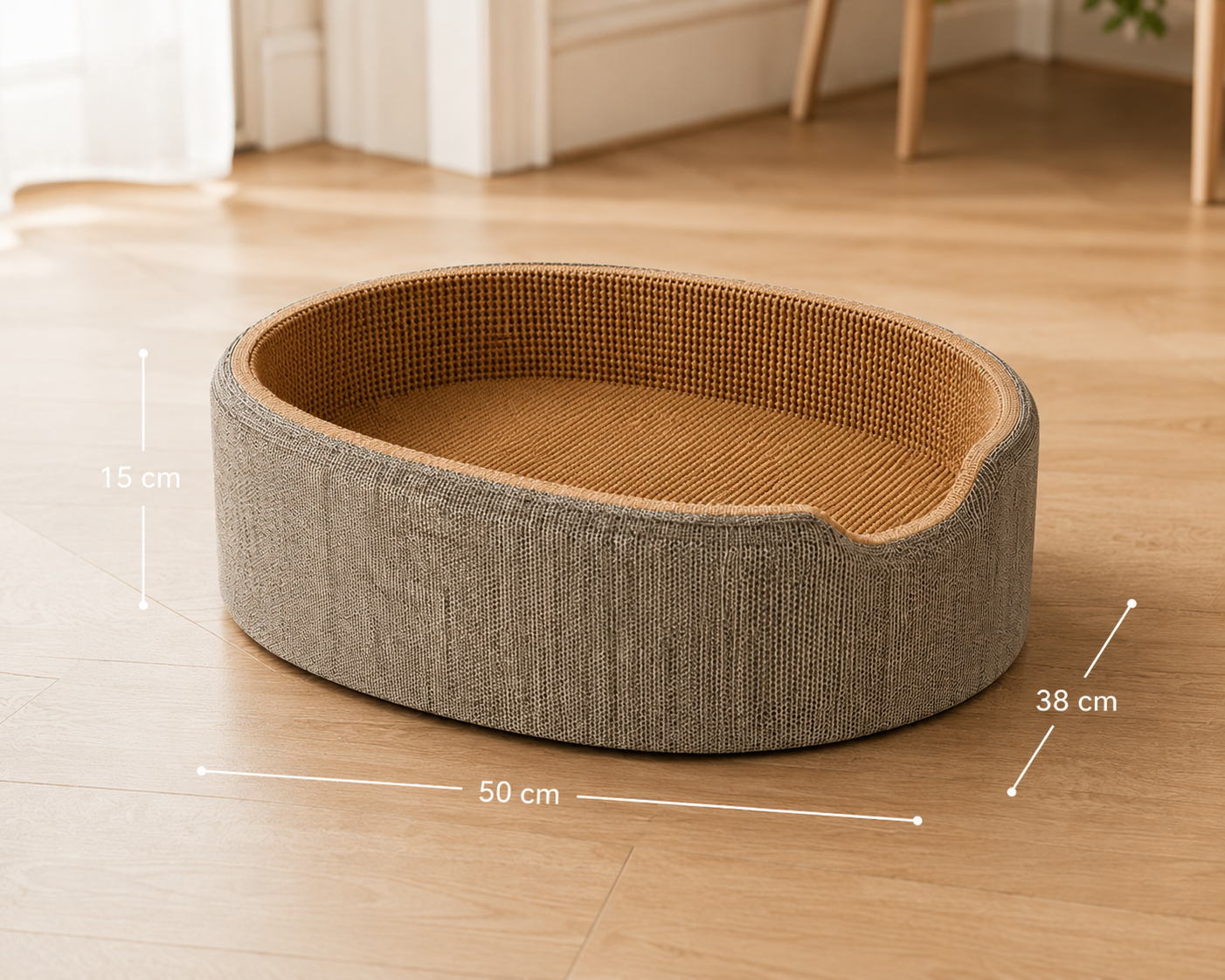 Lit-griffoir ovale 2-en-1 pour chat – Sisal naturel