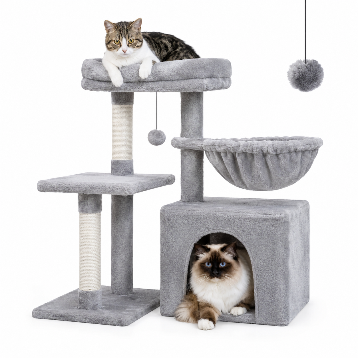 Arbre à chat 3 niveaux avec hamac et perchoir – 73 cm – Bois & Sisal
