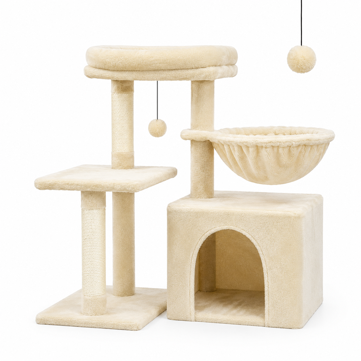 Arbre à chat 3 niveaux avec hamac et perchoir – 73 cm – Bois & Sisal