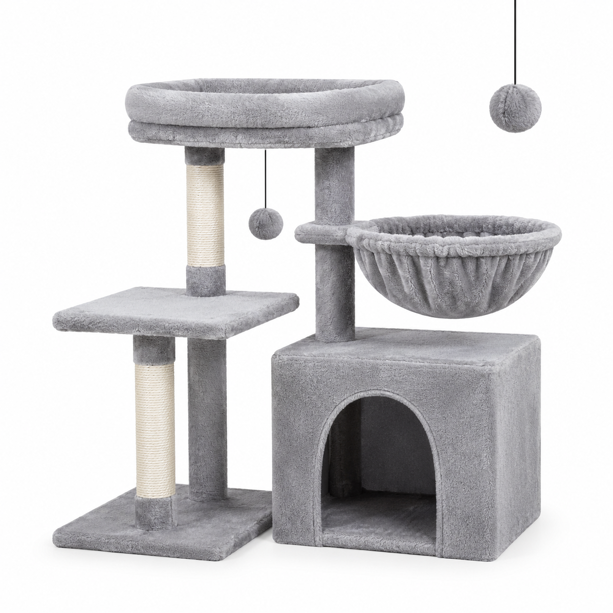 Arbre à chat 3 niveaux avec hamac et perchoir – 73 cm – Bois & Sisal